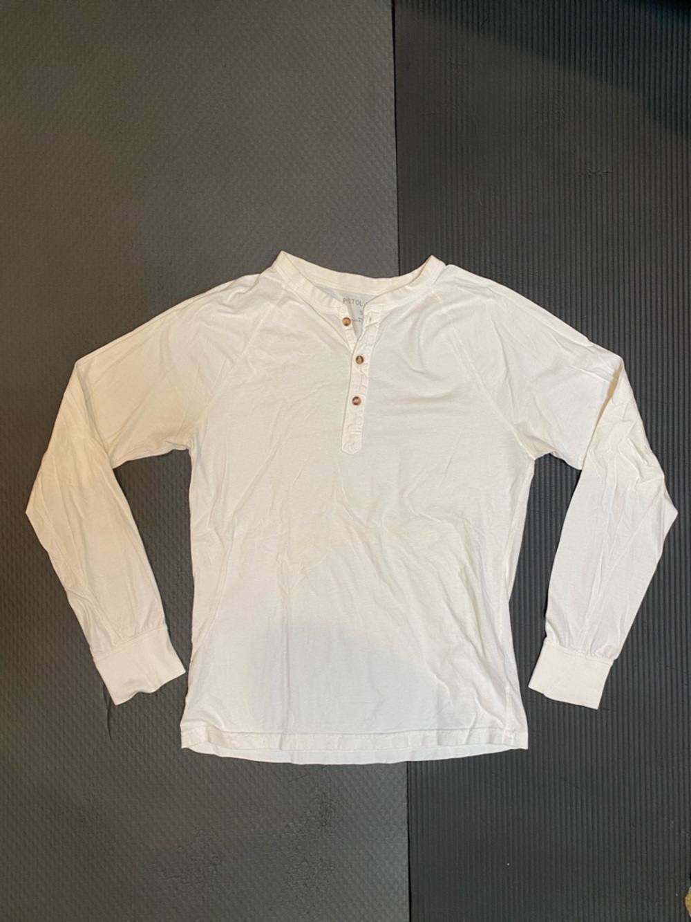 Pistol Lake Men's White Long-Sleeve Henley, Small